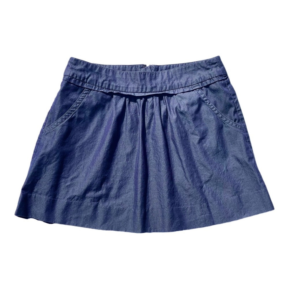 J. Crew Women’s Pleated Blue Chambray Skirt Size 2 Zip-Up 100% Cotton Skirt